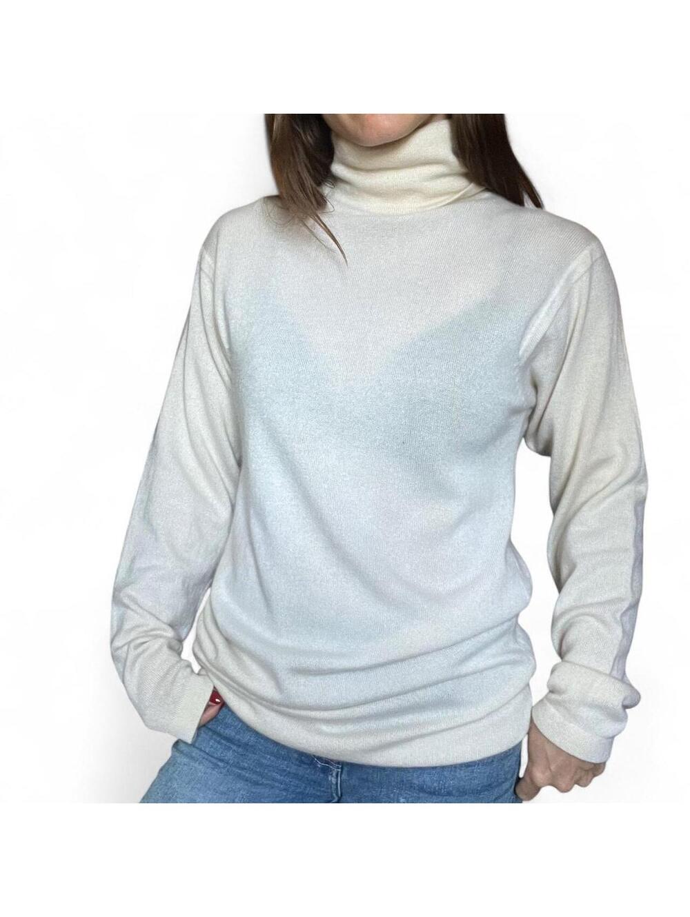 Ellen Tracy Cream Cashmere Turtleneck Long Sleeve Top